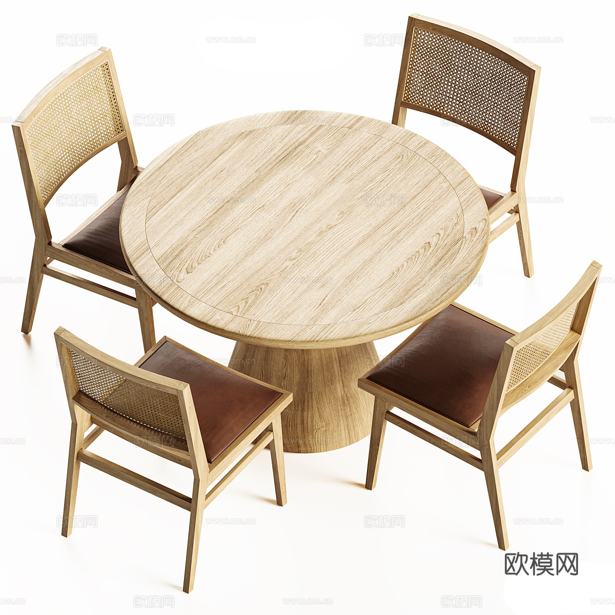 新中式原木圆餐桌椅组合3d模型