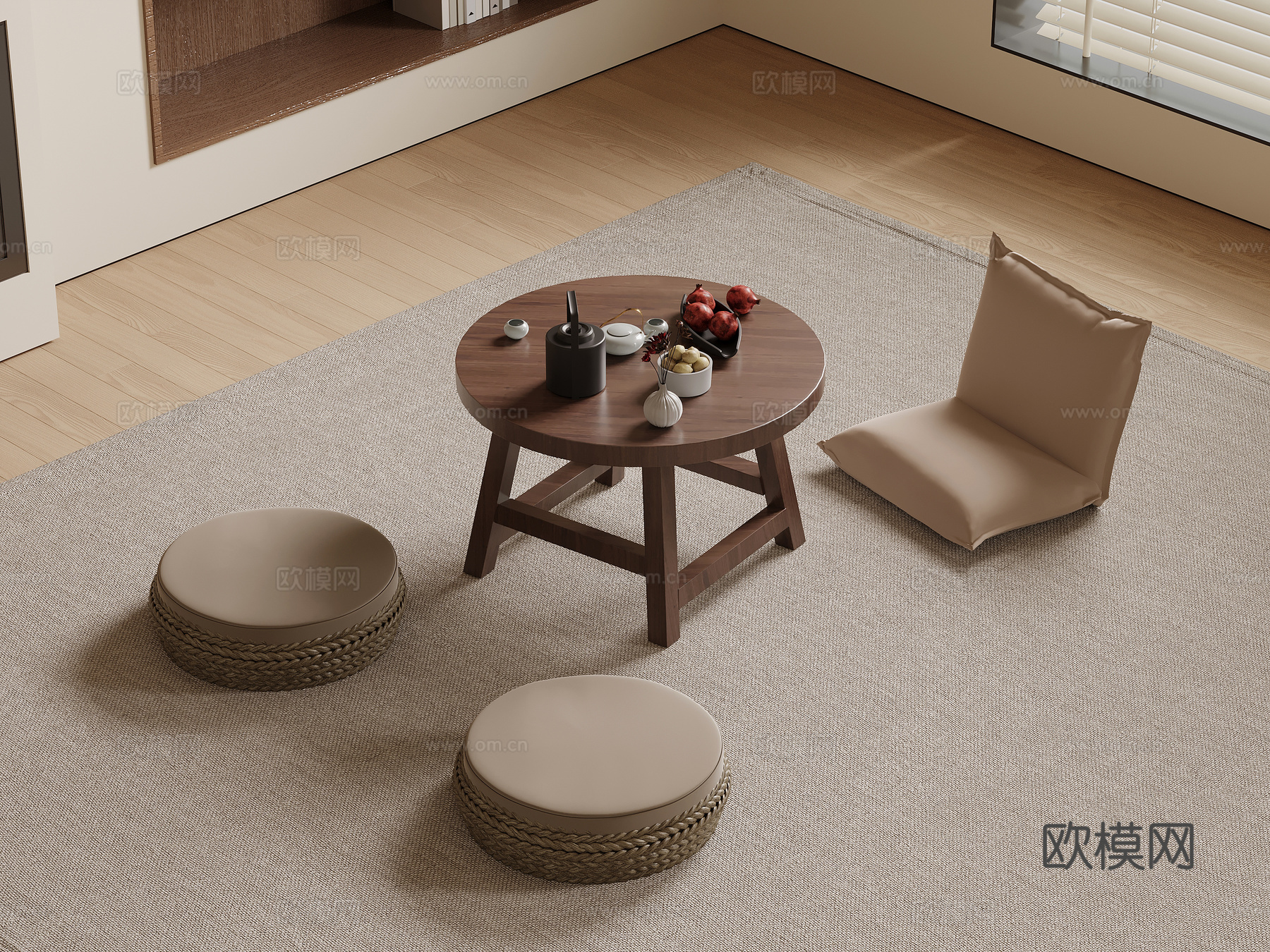 现代榻榻米茶桌椅 坐垫3d模型