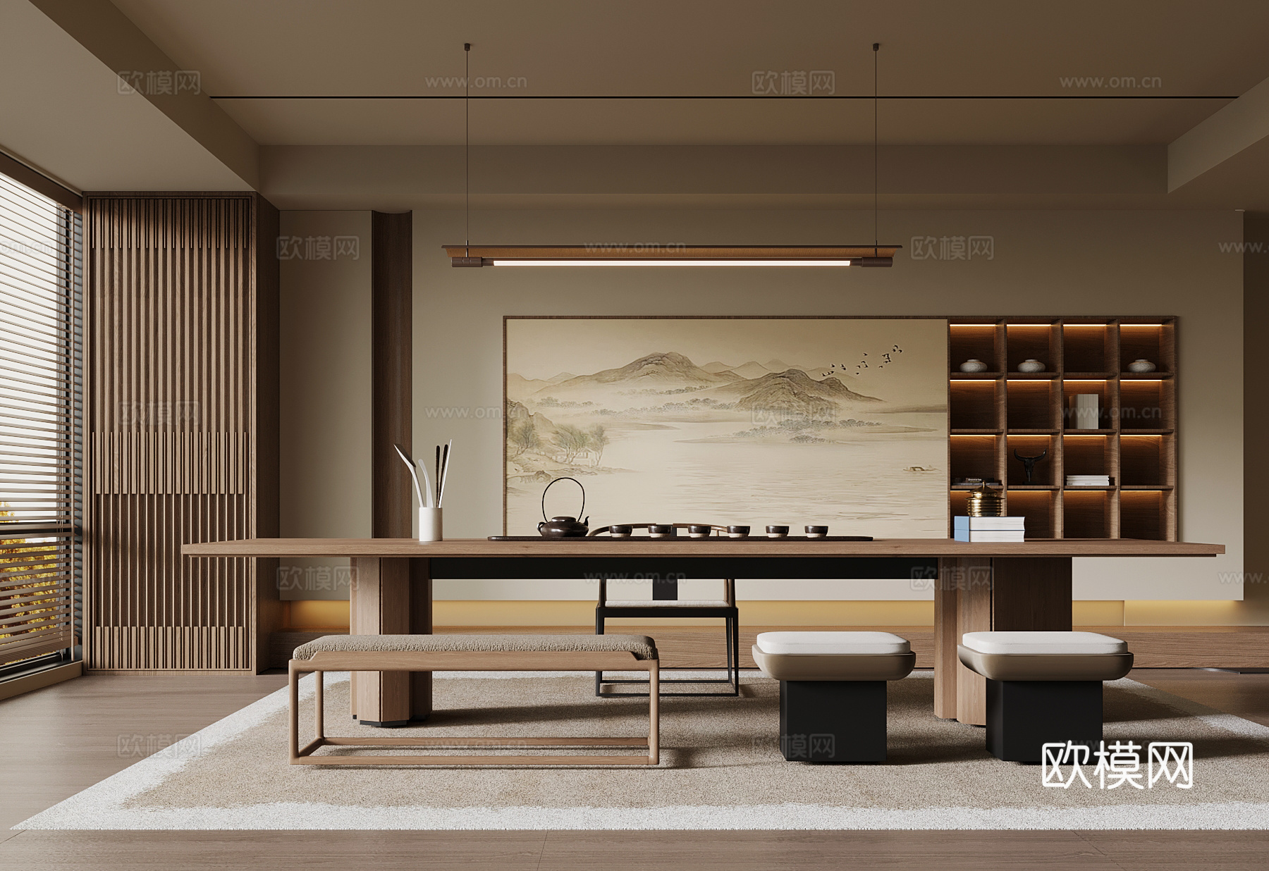 新中式茶室 茶台 茶桌椅3d模型