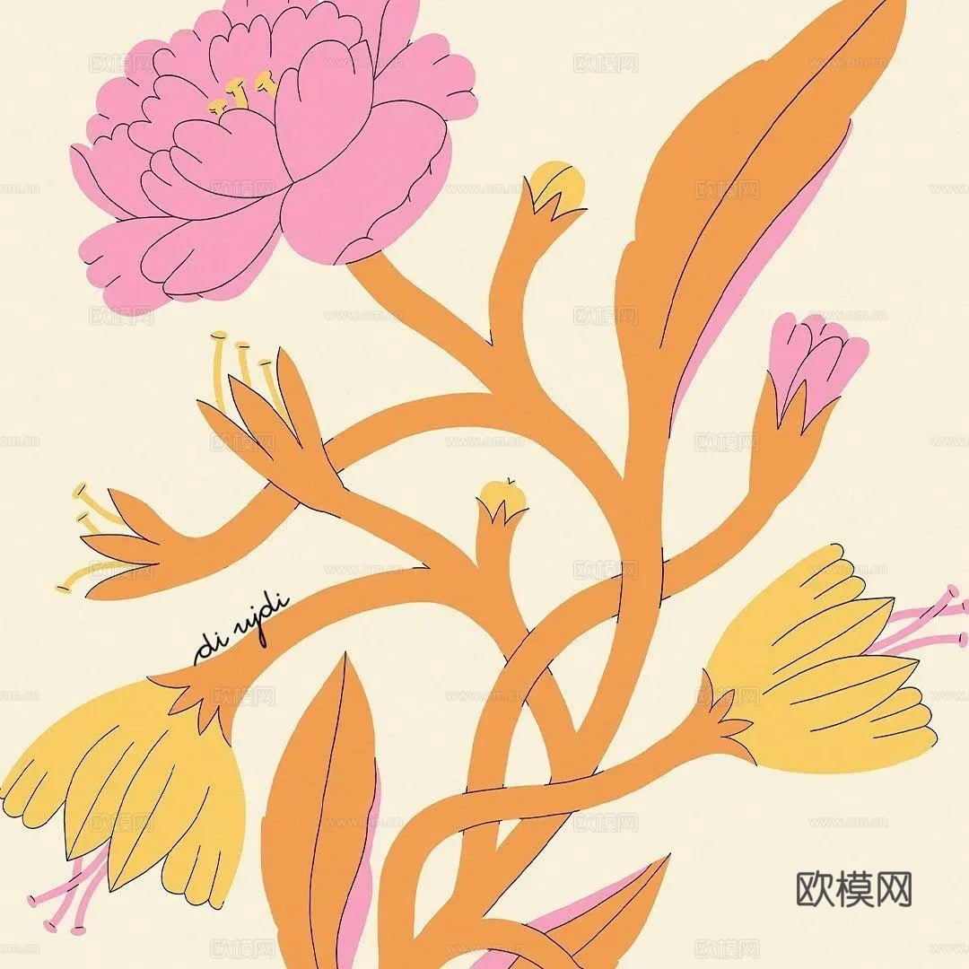 花卉装饰画 抽象画下载（渲染图4）