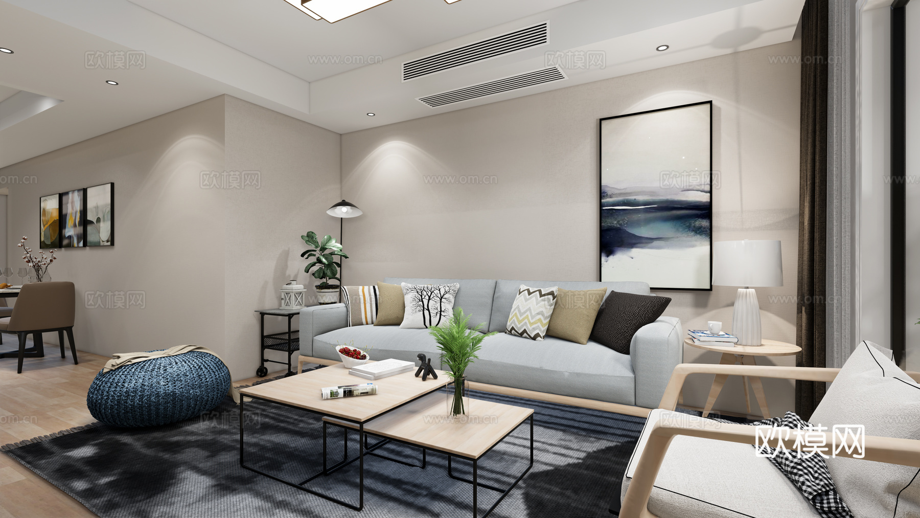 北欧客厅餐厅su模型下载