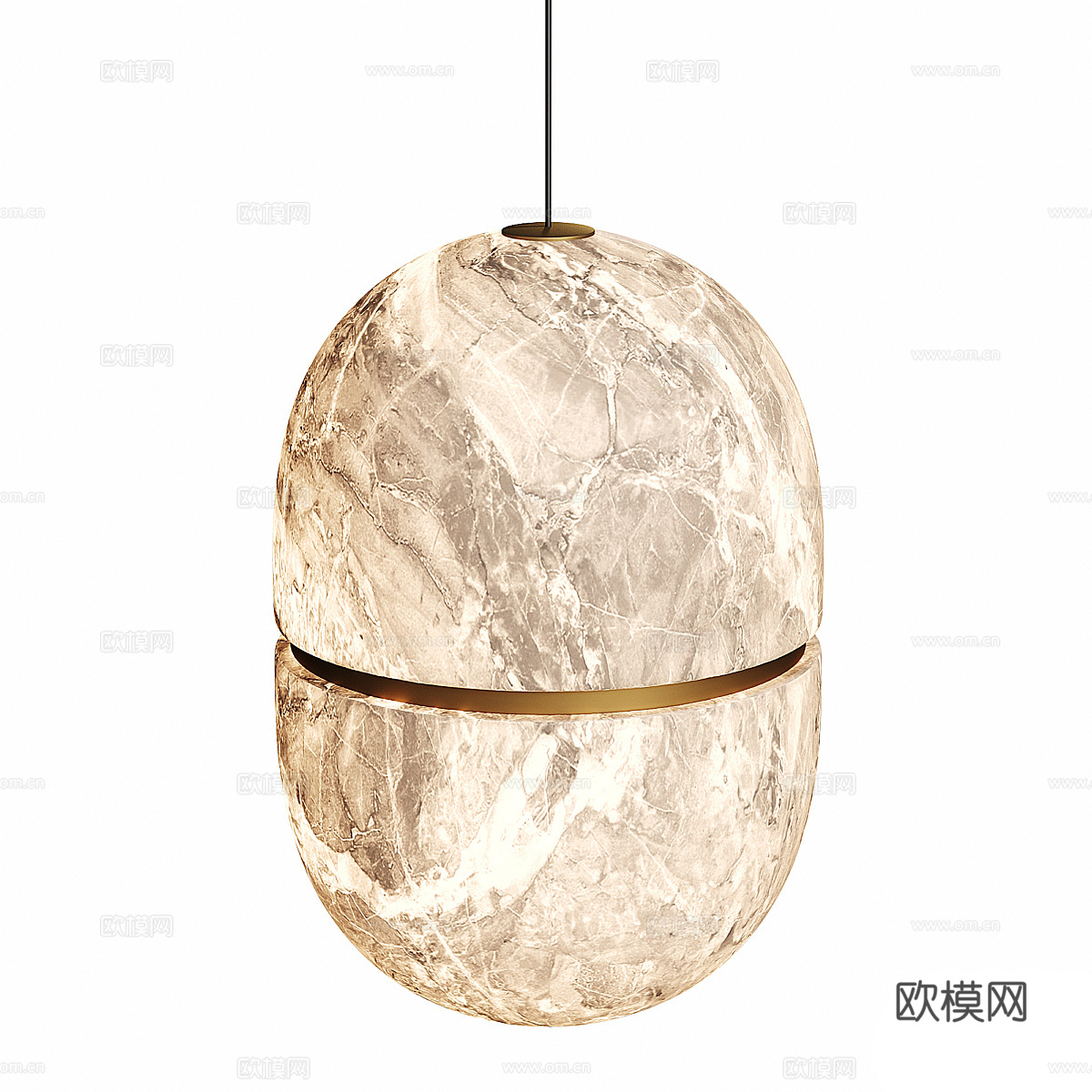 现代意式轻奢椭圆透光石装饰吊灯3d模型