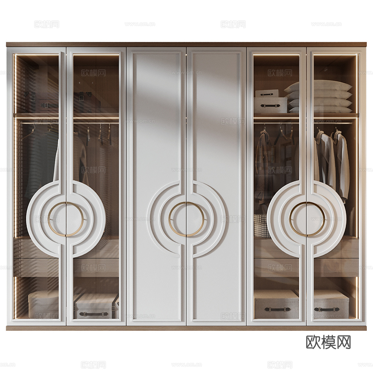 现代轻奢玻璃门开门衣柜3d模型