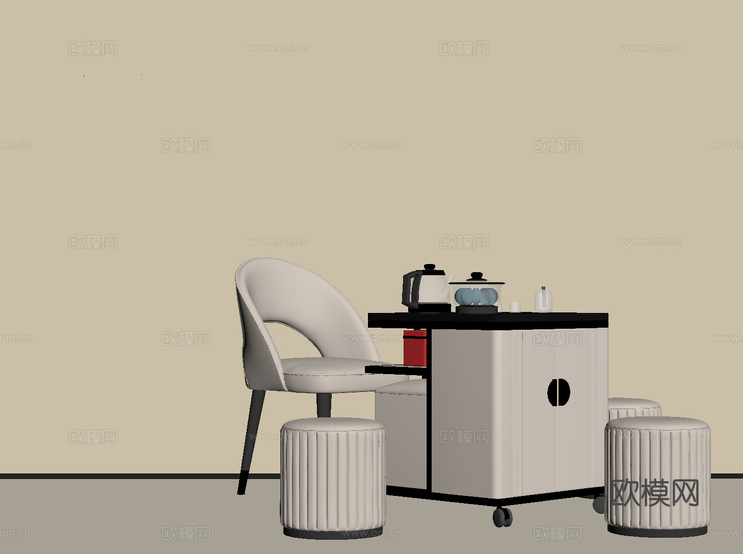 新中式小茶台 茶桌椅su模型