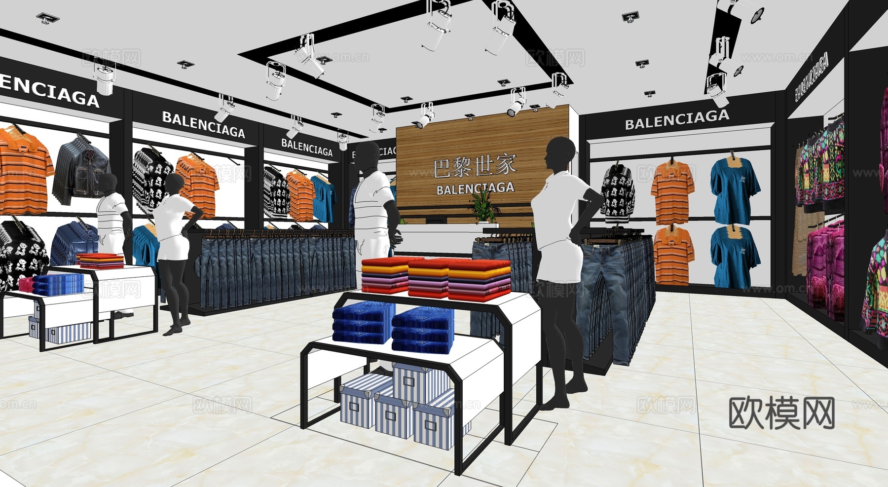 现代服装店su模型下载
