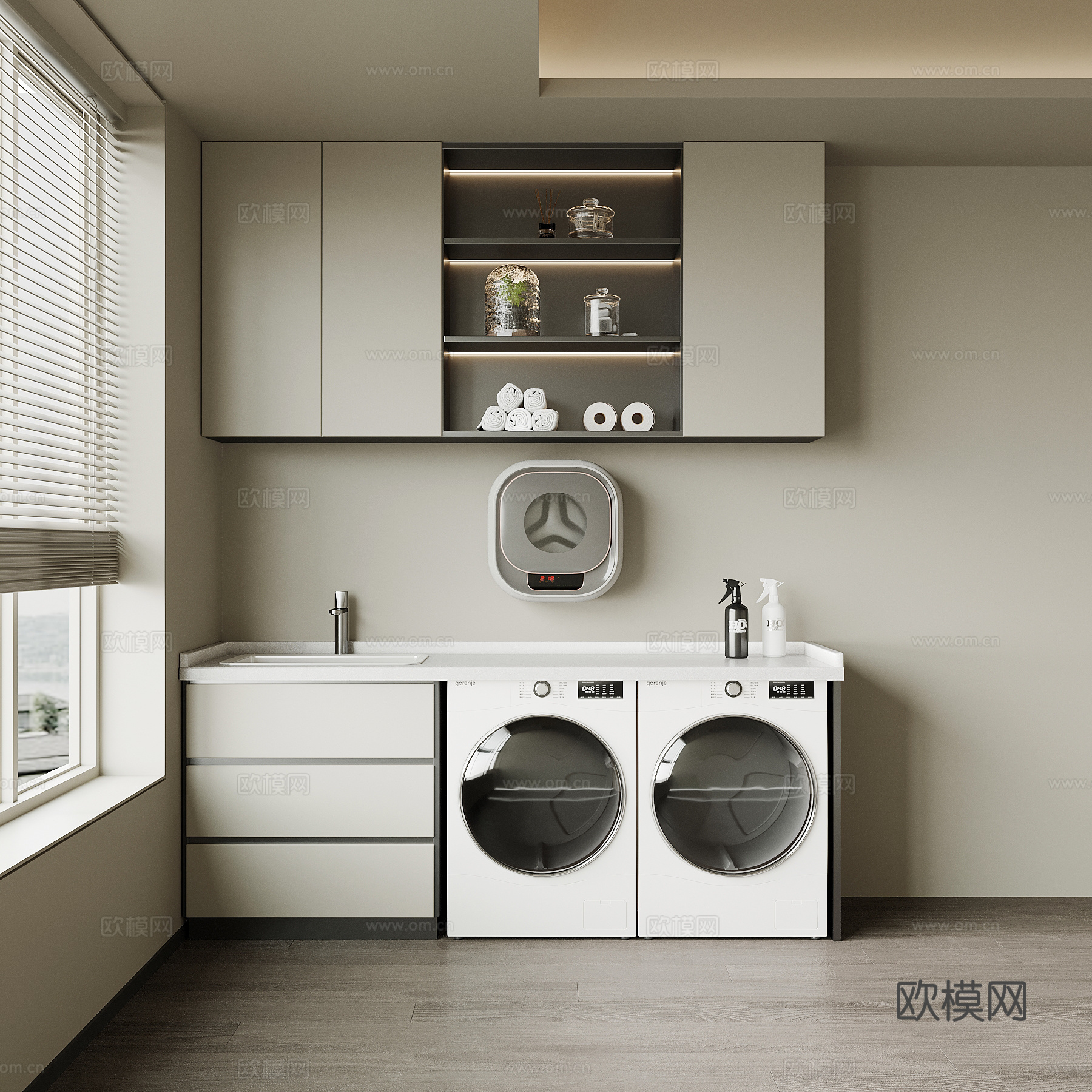 现代意式洗衣机柜 阳台柜3d模型