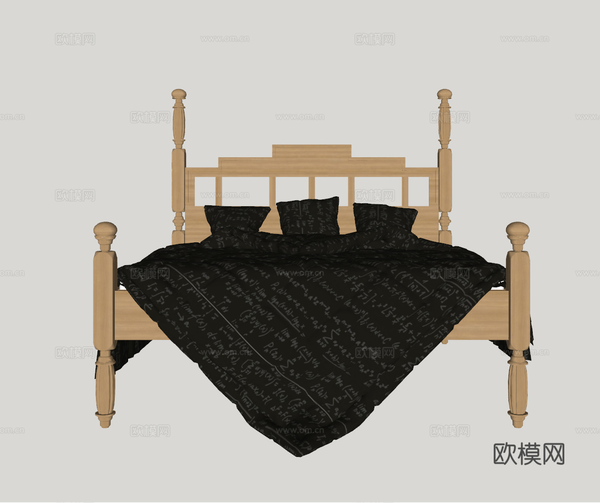 现代实木双人床su模型下载