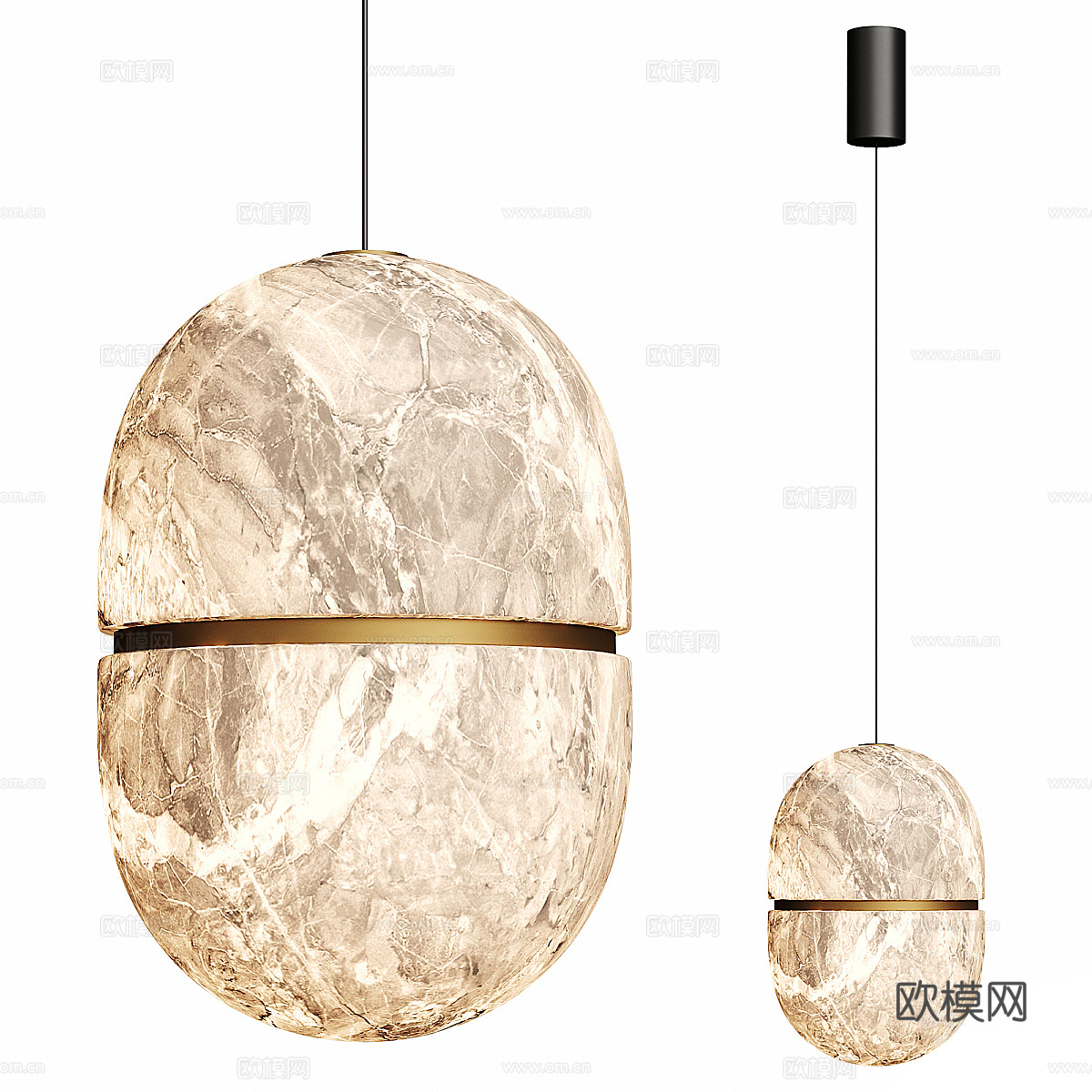 现代意式轻奢椭圆透光石装饰吊灯3d模型