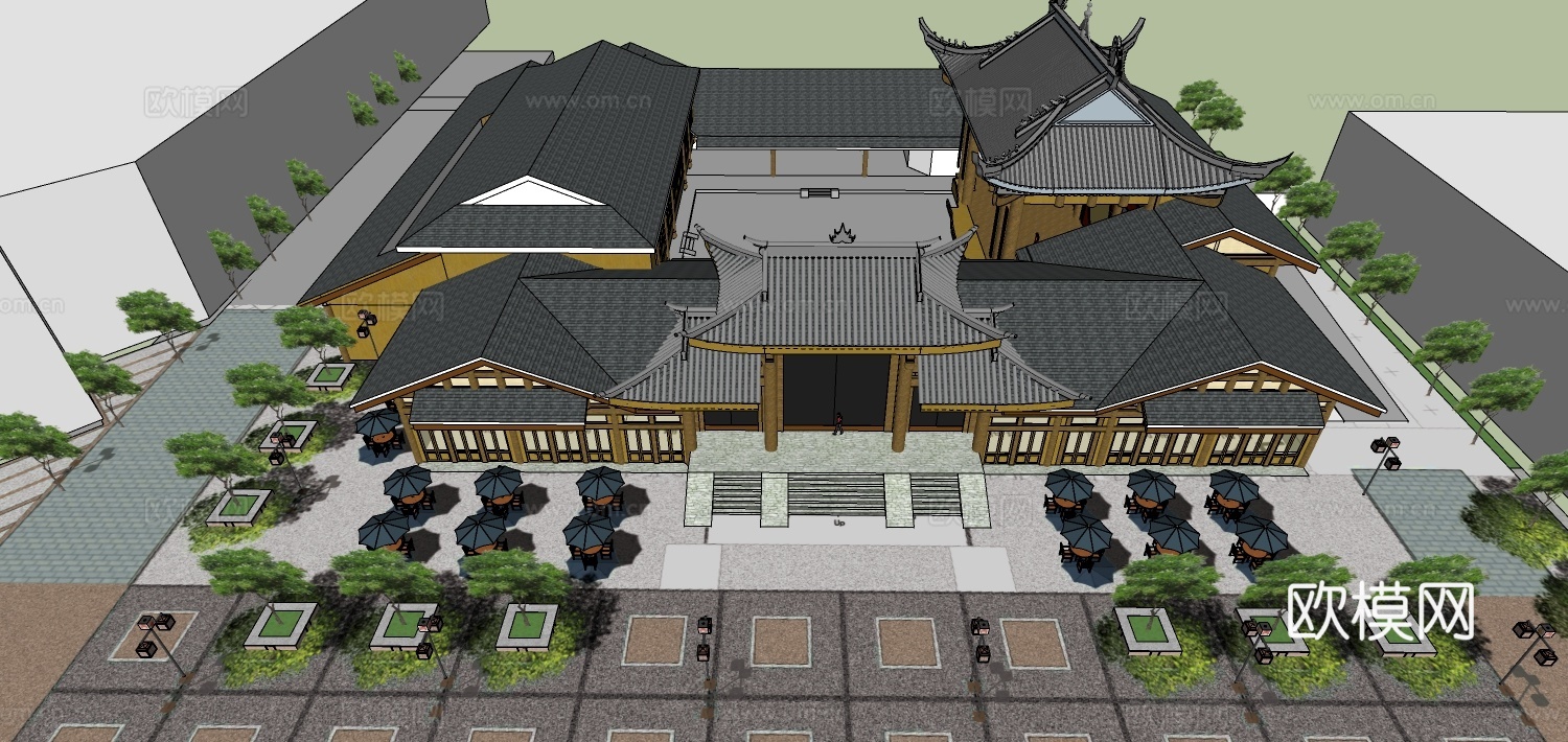 中式寺庙su模型下载