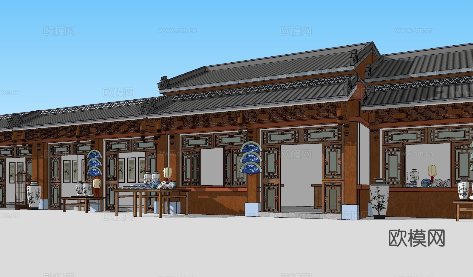 新中式仿古建筑su模型下载