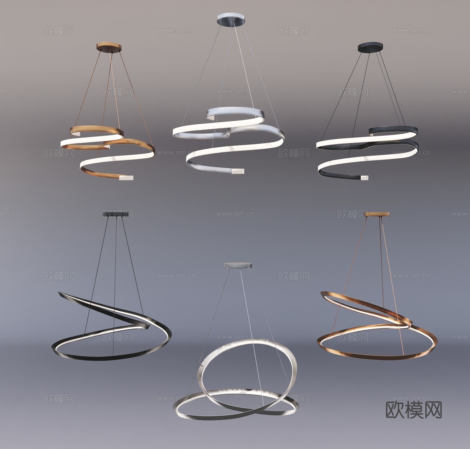 现代金属环形吊灯su模型下载