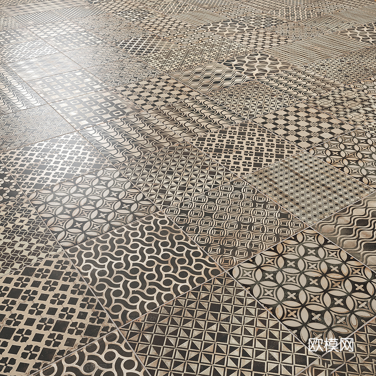 美式简约瓷砖 花砖 仿古砖3d模型