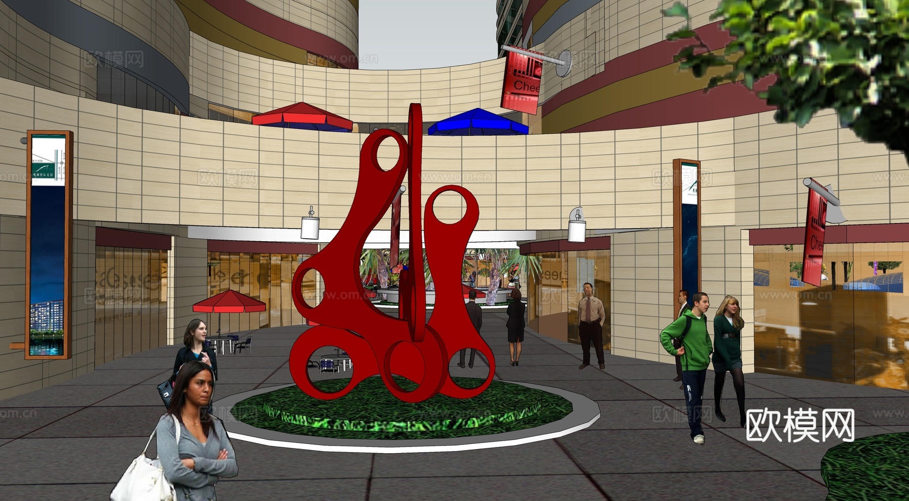 现代商业街su模型下载下载（渲染图2）