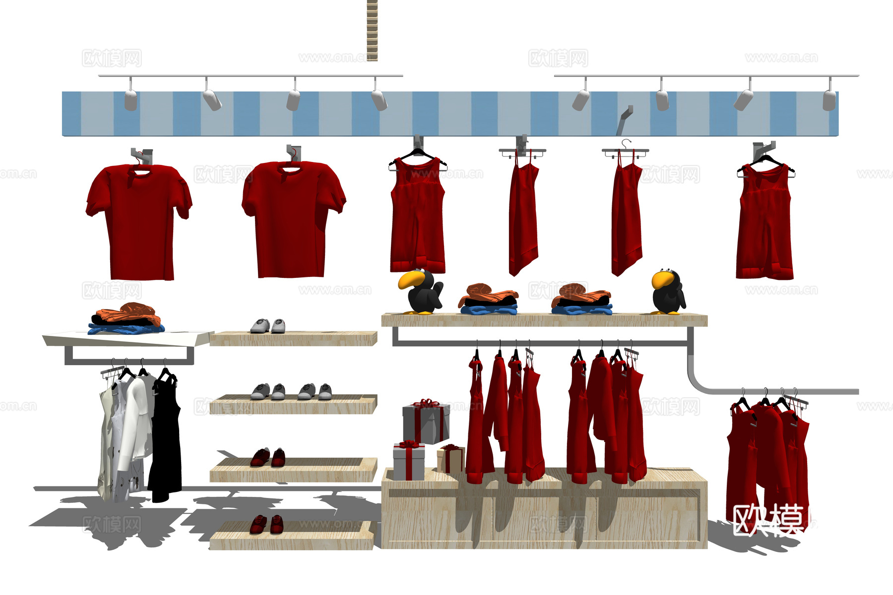 现代服装店展示架su模型下载