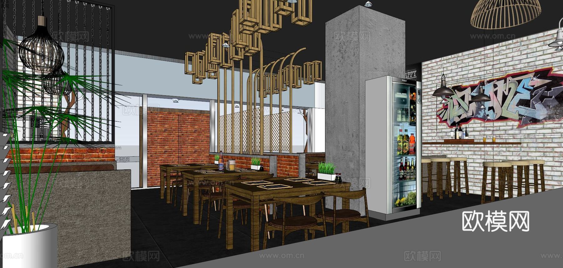 新中式麻辣烫店su模型下载