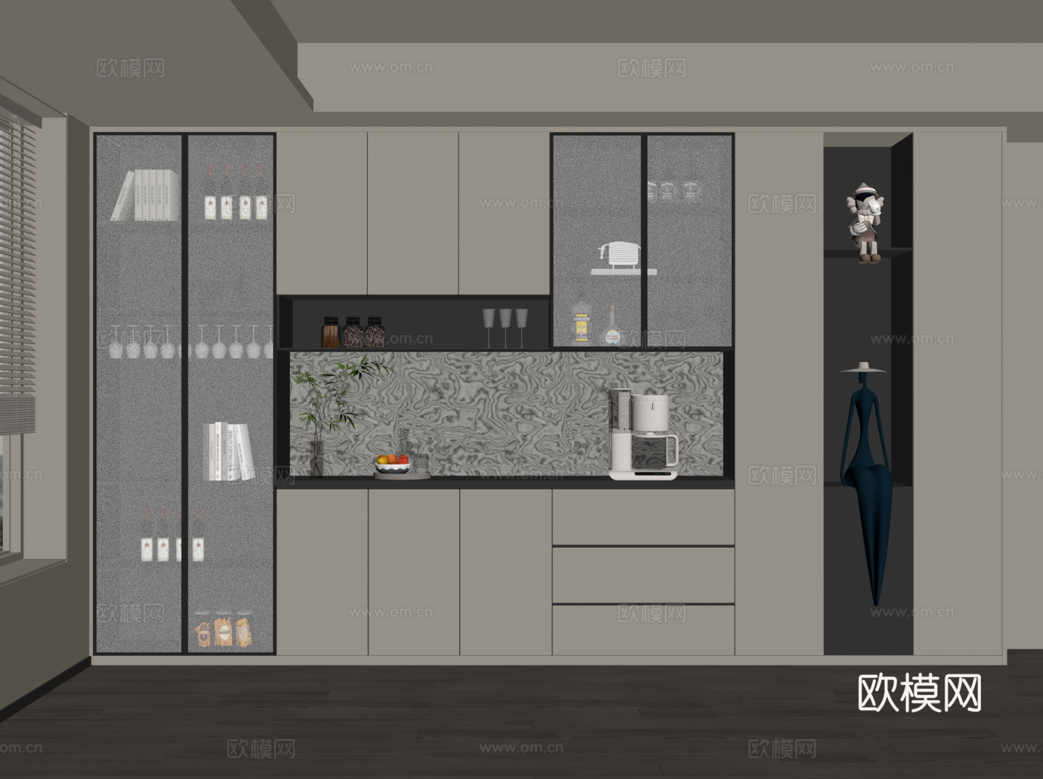 现代意式酒柜 餐边柜su模型