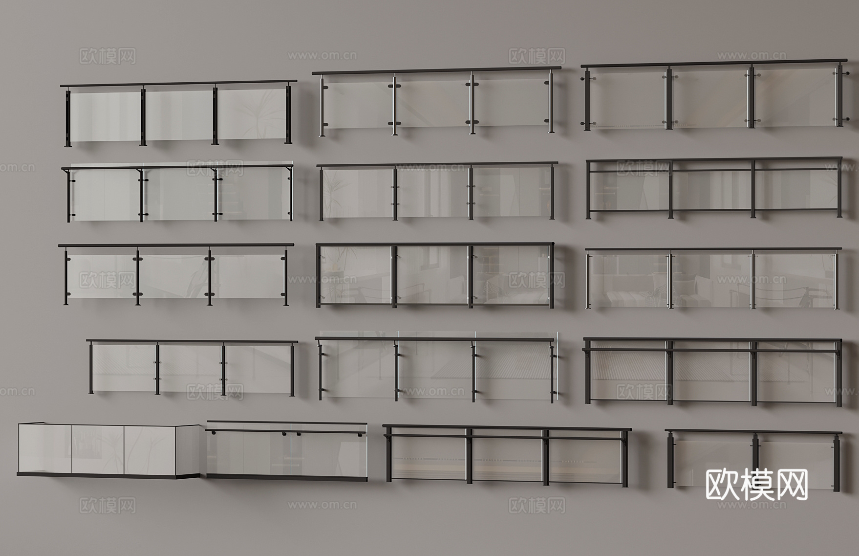 现代玻璃栏杆 扶手3d模型