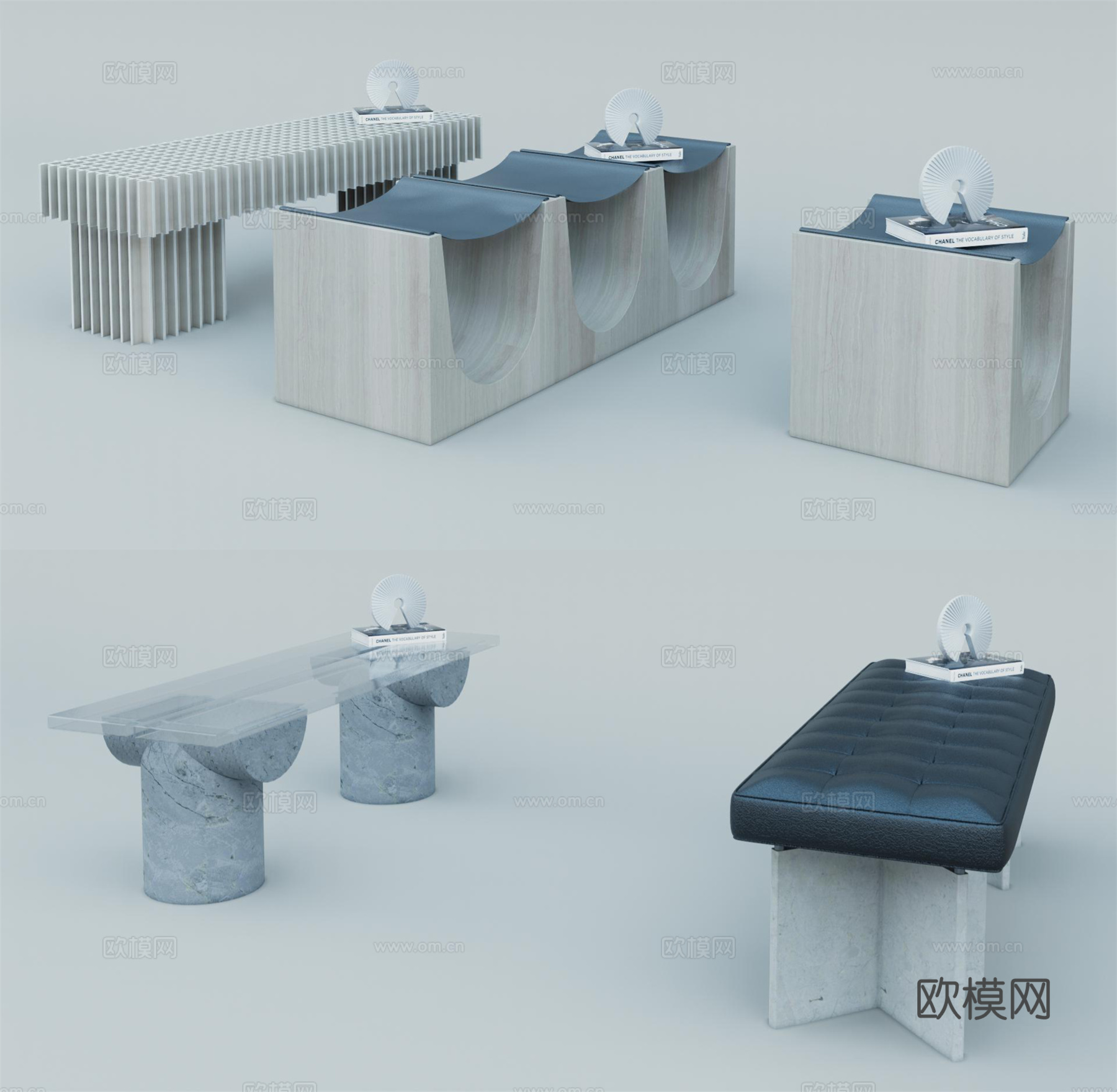 现代长凳组合su模型下载