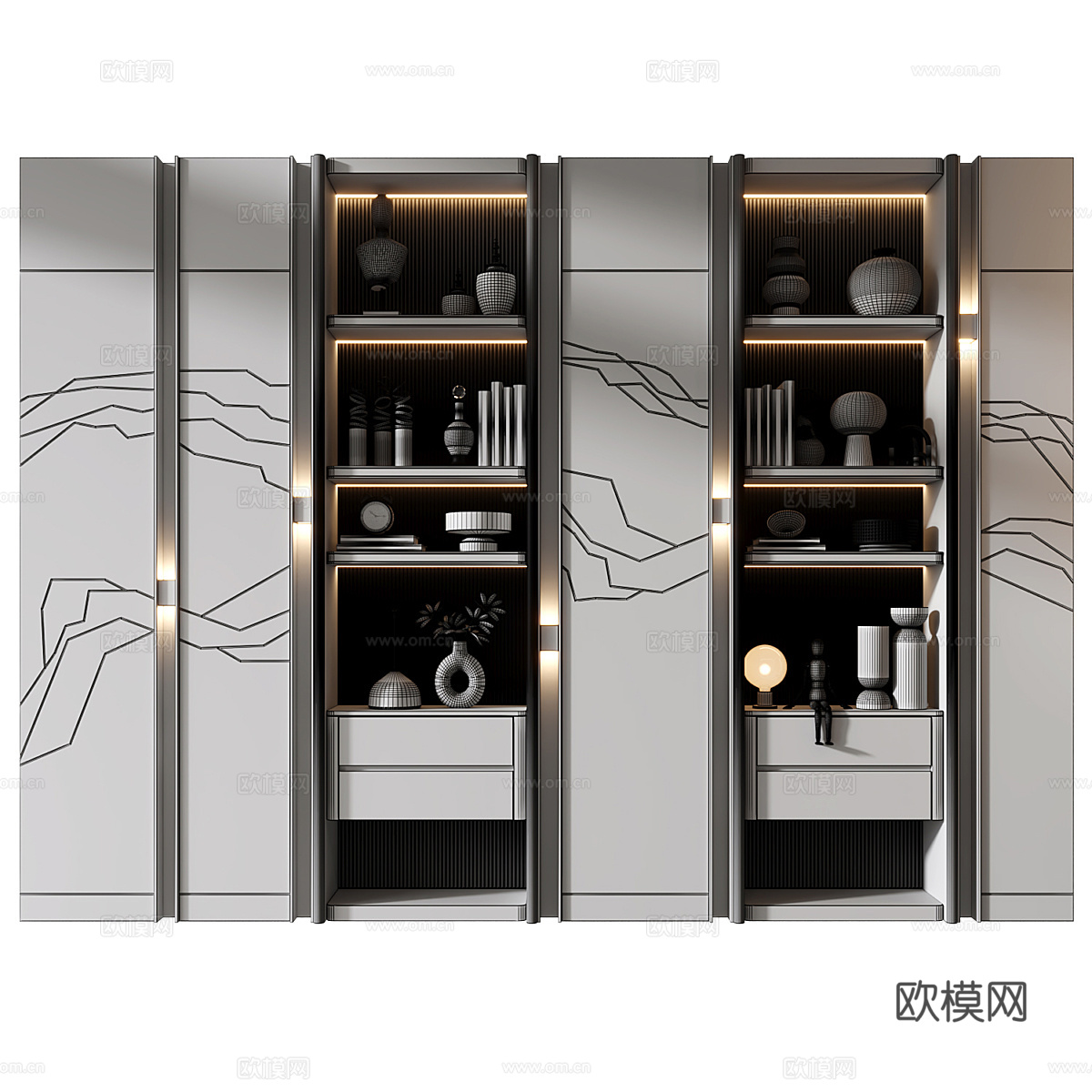 新中式轻奢装饰柜 书柜 装饰架3d模型
