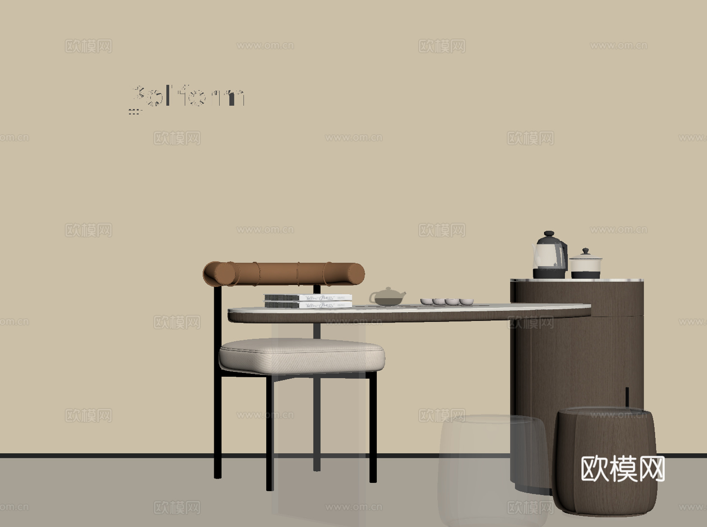 新中式小茶台 茶桌椅su模型