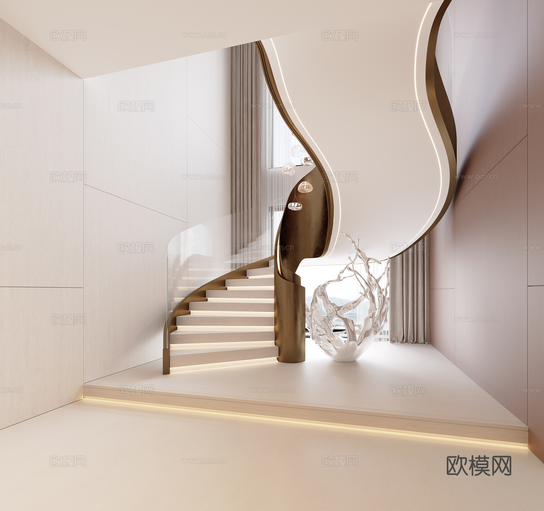 现代轻奢楼梯间 造景3d模型