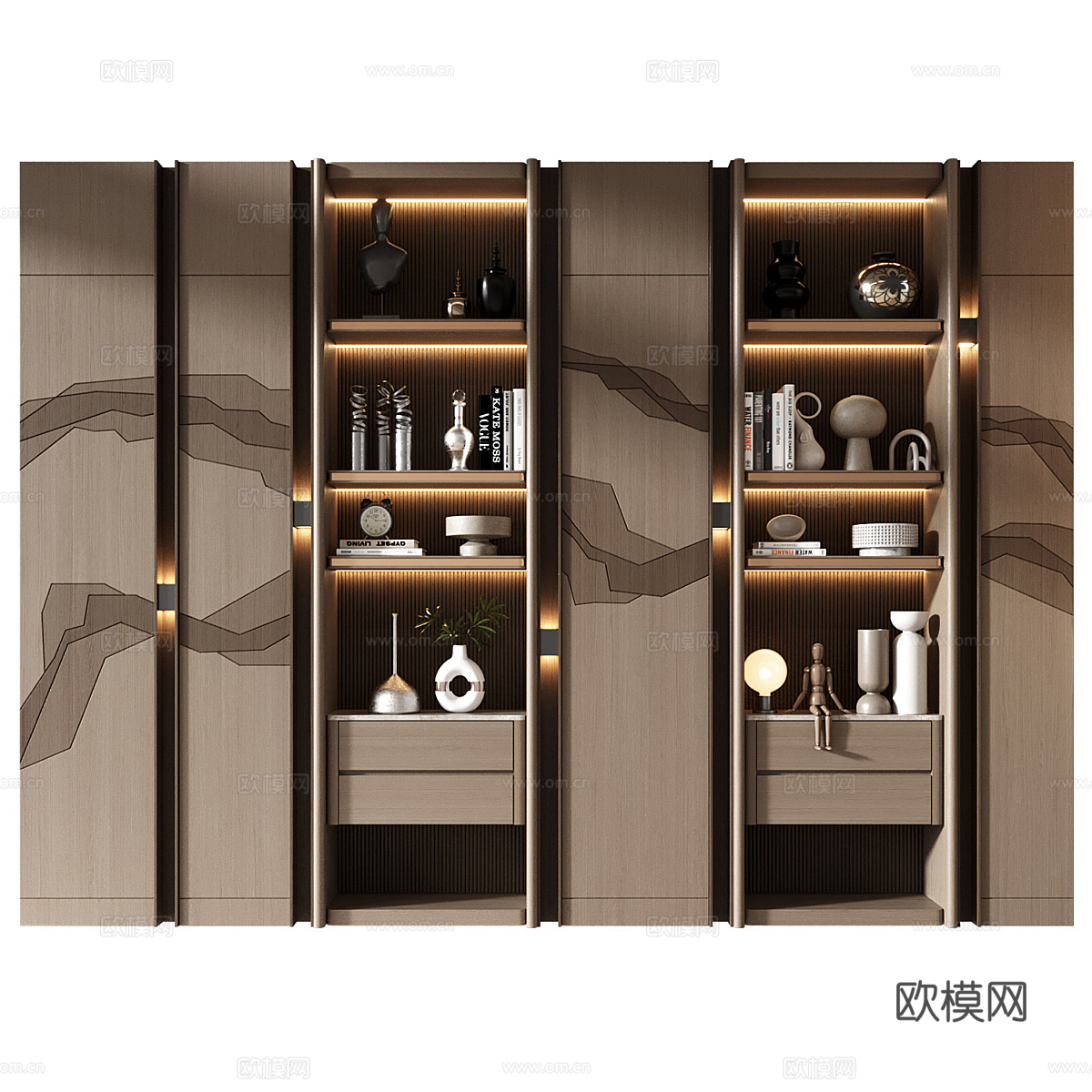 新中式轻奢装饰柜 书柜 装饰架3d模型