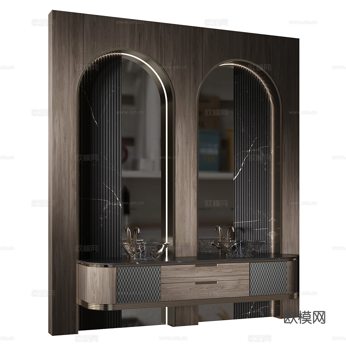 现代意式轻奢双台盆浴室柜3d模型