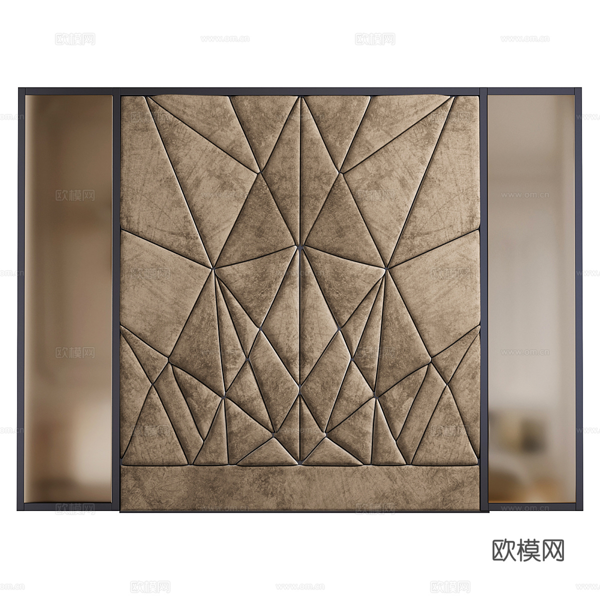 现代轻奢硬包床头背景墙3d模型