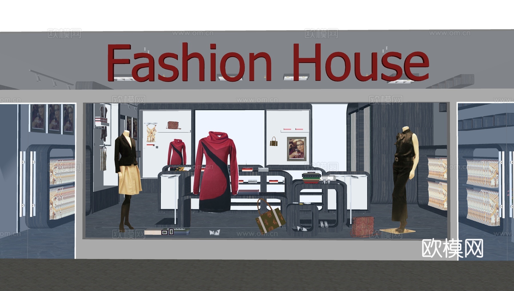 现代服装店su模型下载