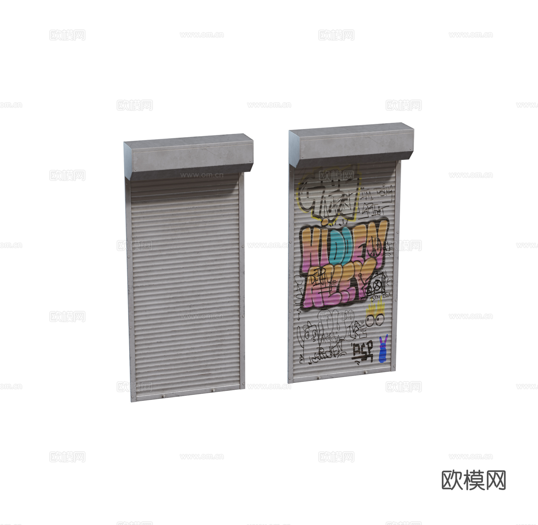 现代铁艺卷尺门 卷帘门 涂鸦卷帘门su模型