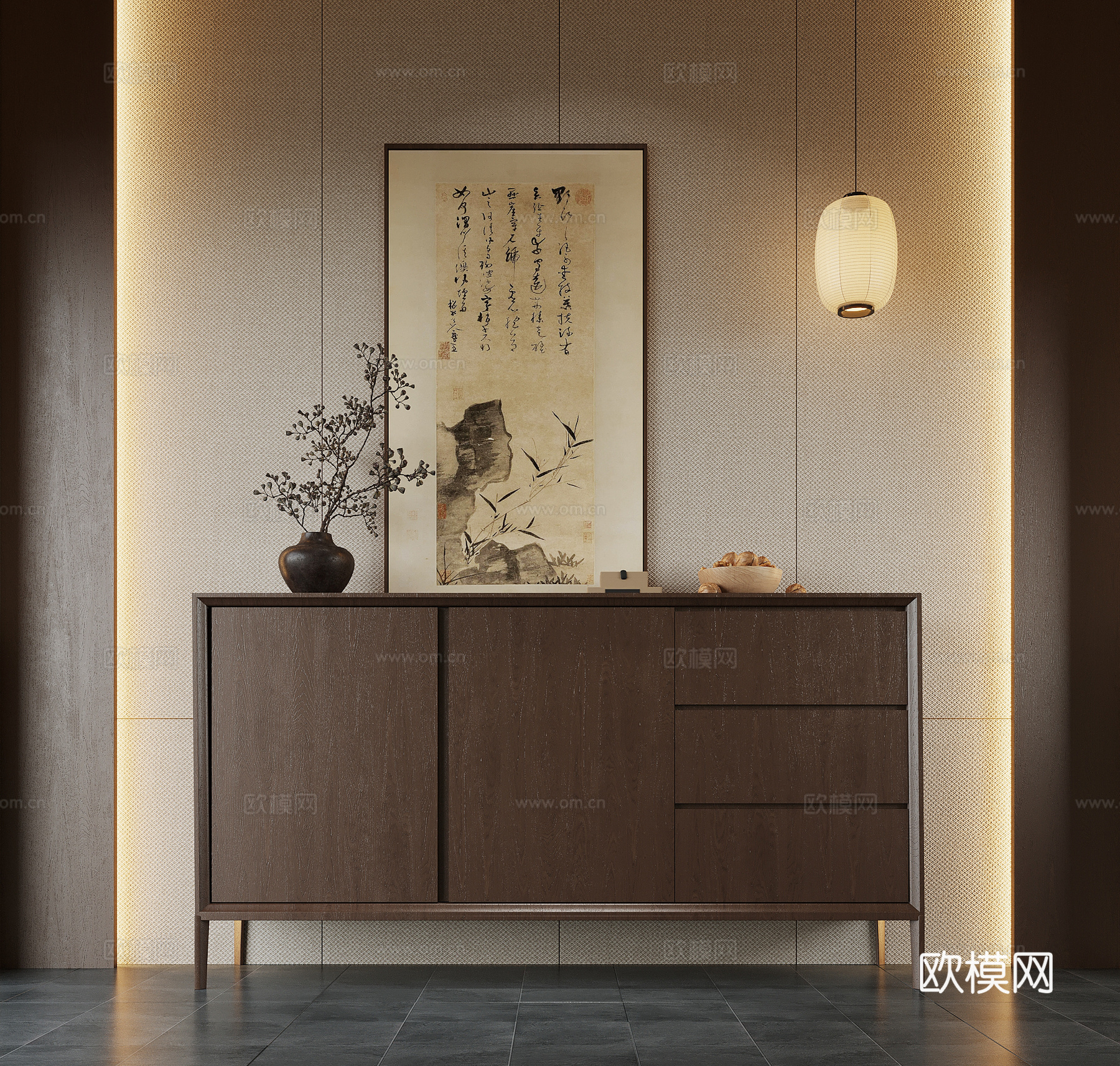 新中式边柜 玄关柜 装饰柜3d模型
