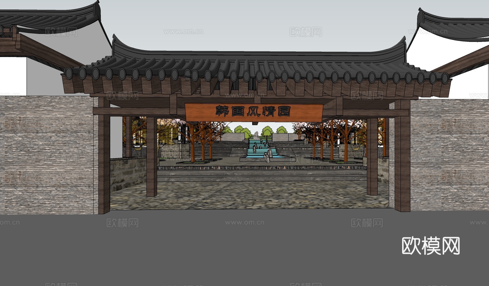 韩式民俗古建su模型下载