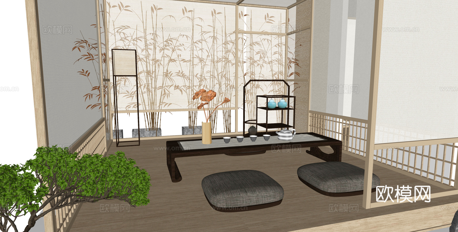 日式榻榻米茶室su模型下载