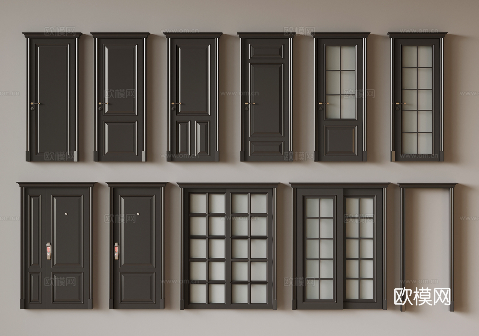法式门 单开门 玻璃门 推拉门3d模型
