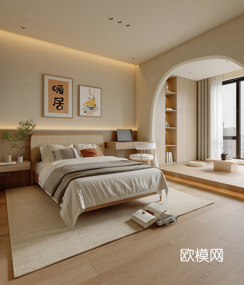 奶油風(fēng)臥室3d模型下載