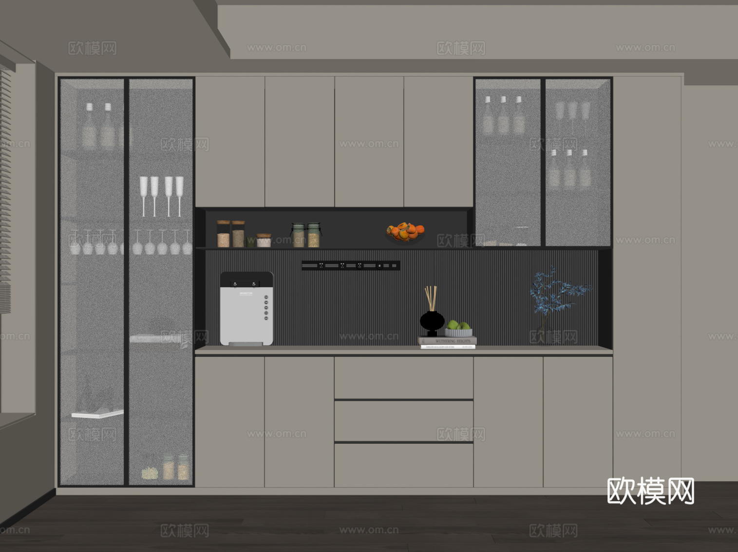 现代意式酒柜 餐边柜su模型