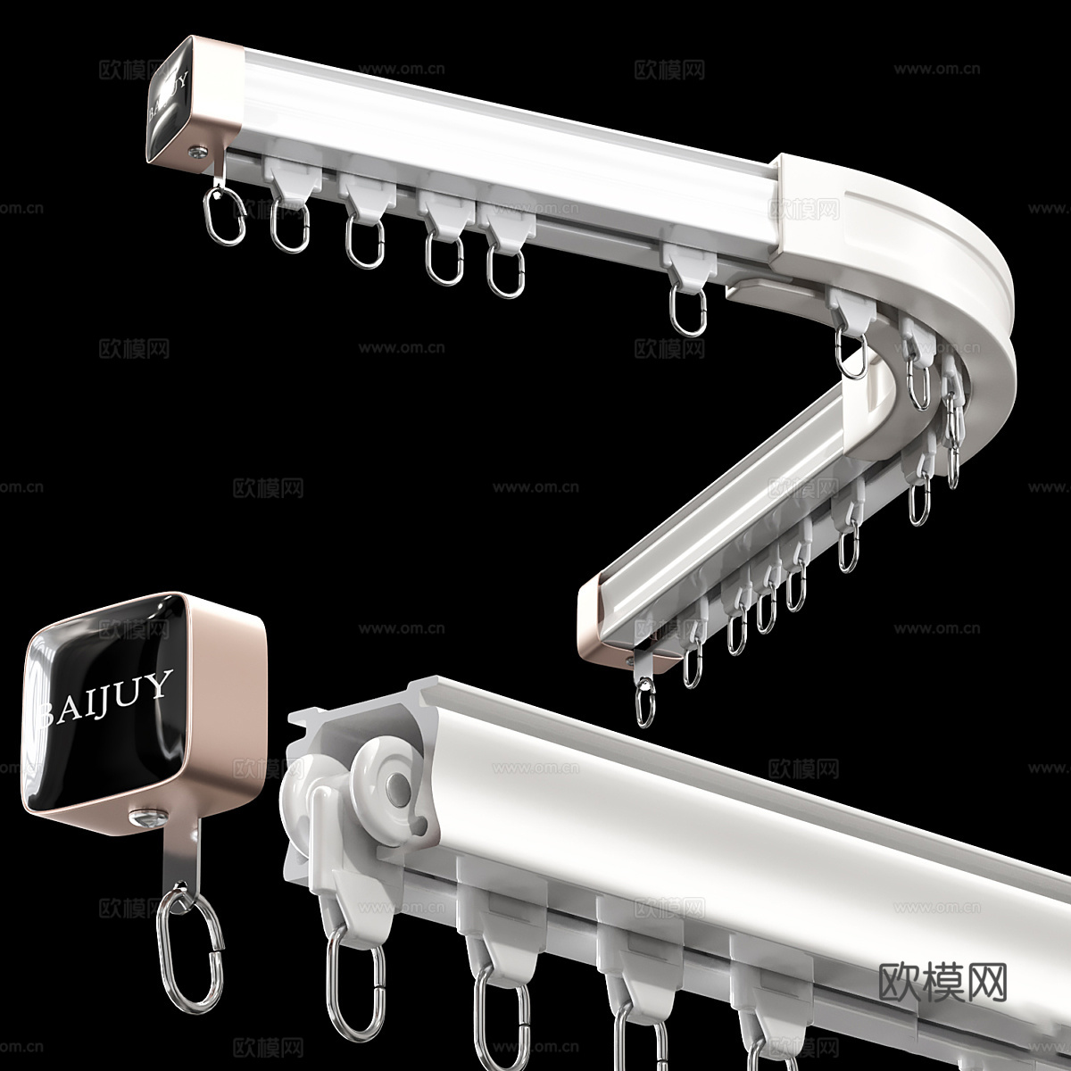 现代轻奢窗帘滑轨轨道3d模型