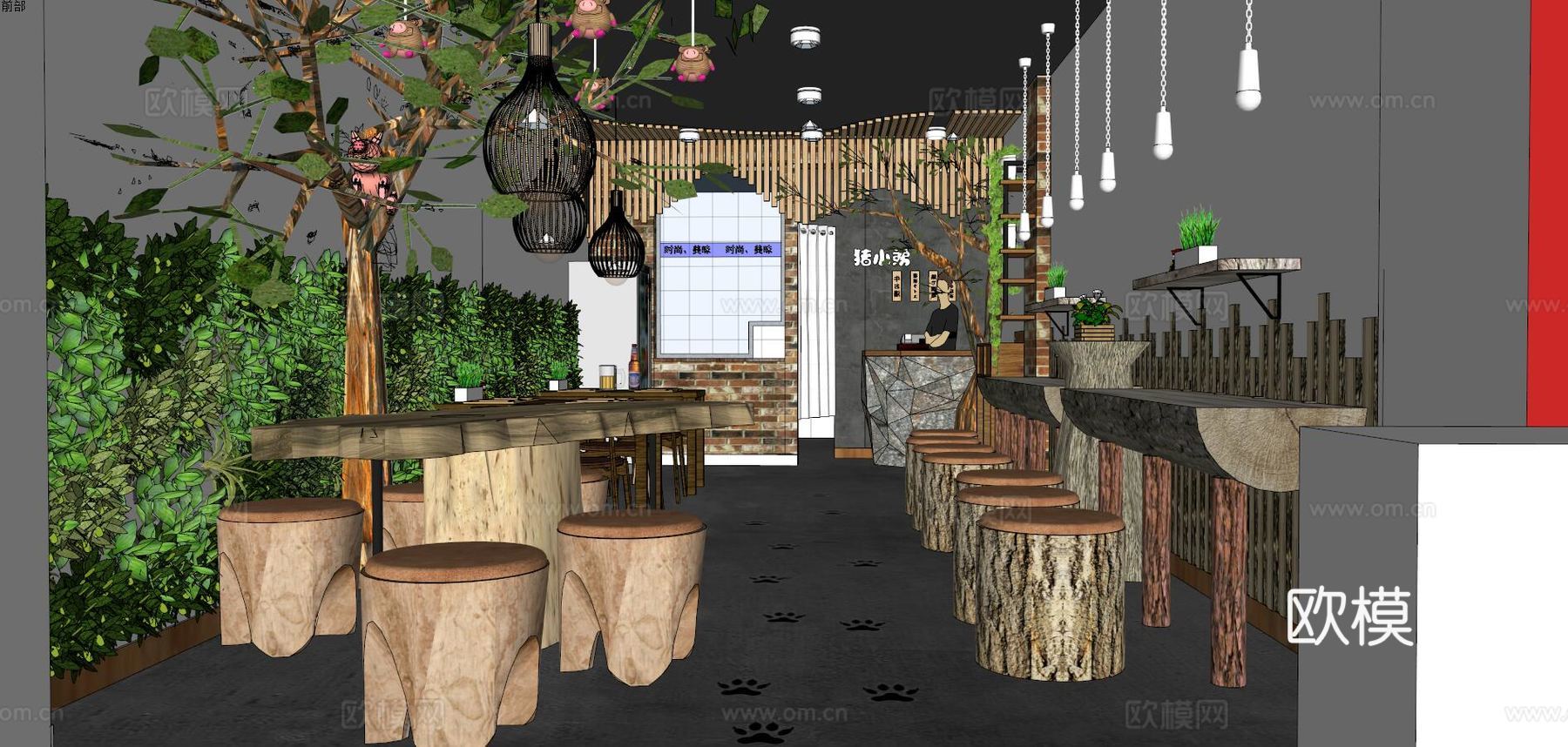 新中式快餐店su模型下载