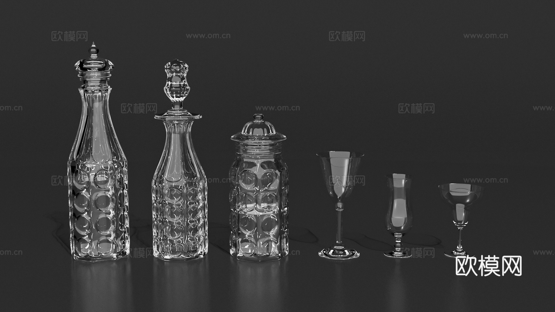 酒杯酒瓶玻璃杯玻璃瓶高脚杯水晶杯3d模型