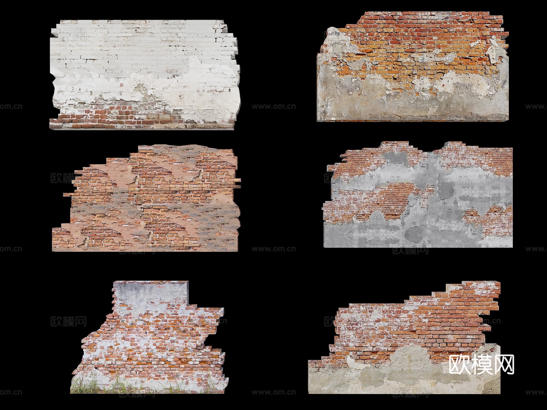 破损墙面 土坯墙面 旧墙面 战损墙面 工业风破损墙面3d模型