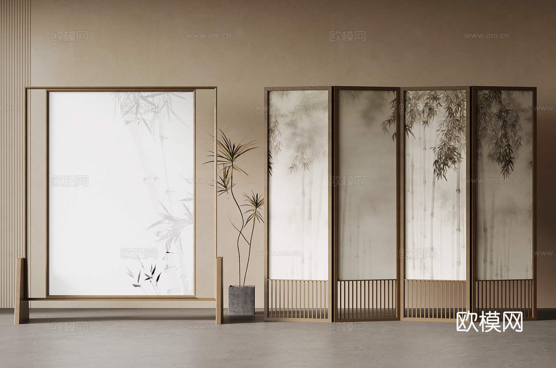 新中式屏风隔断su模型