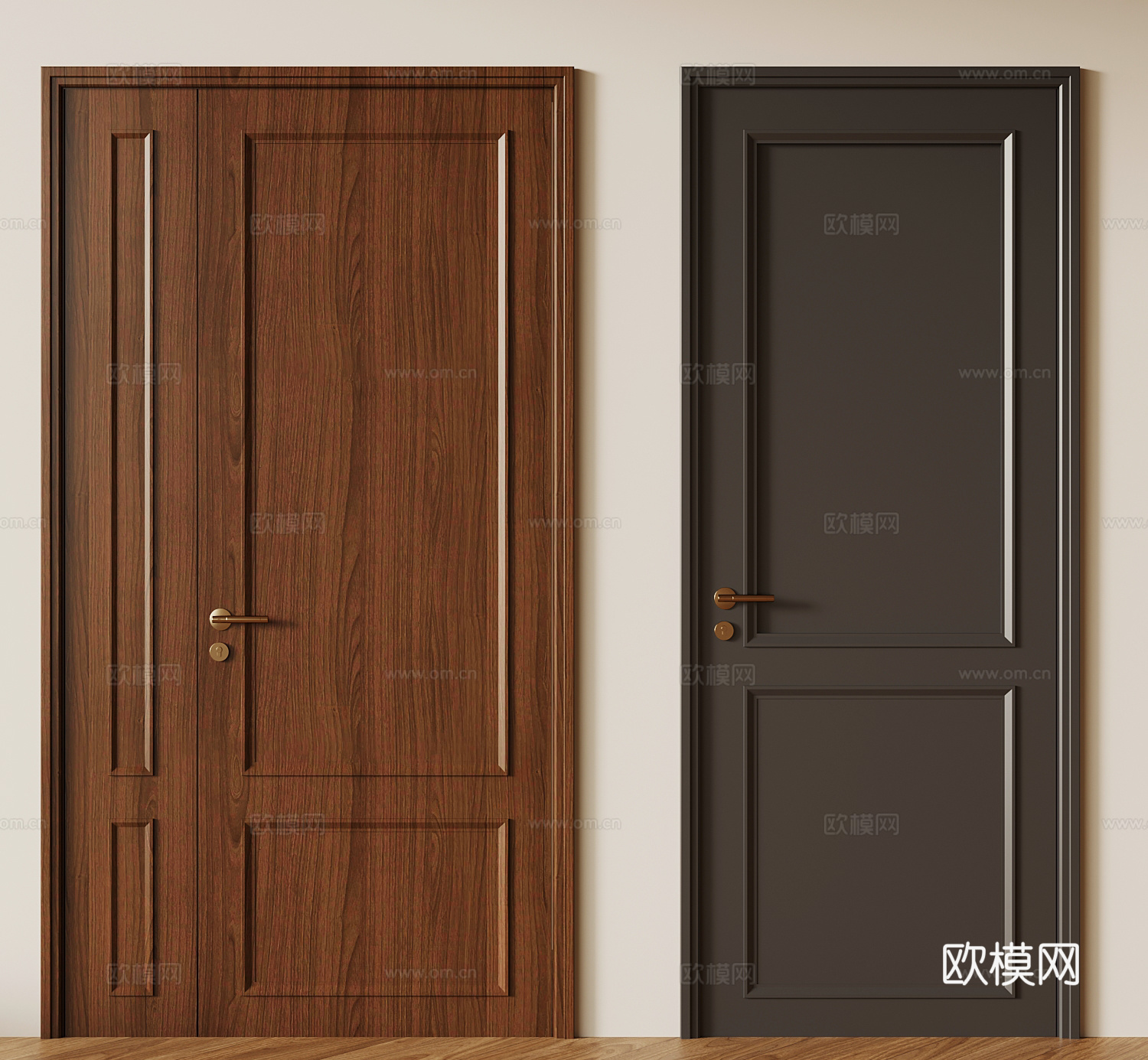 现代中古单开门 复古木门 单开门3d模型