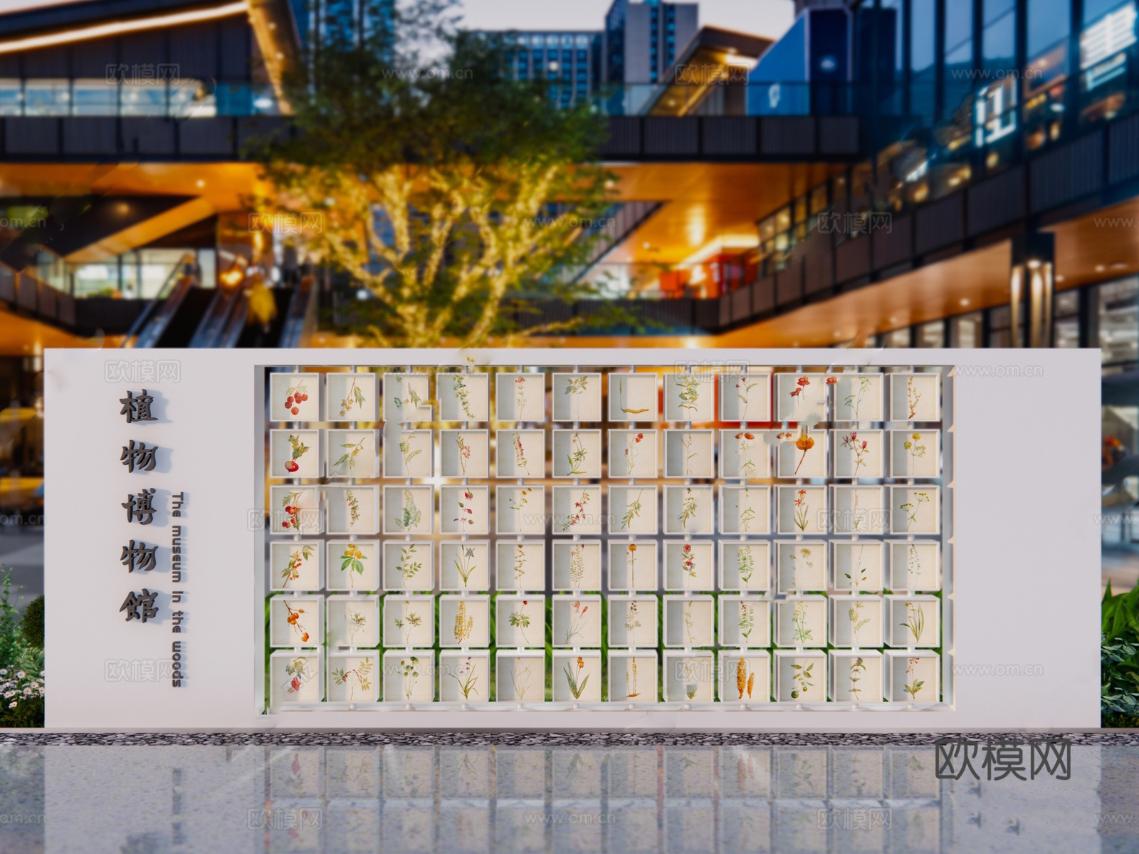 现代植物标本墙 科普互动景墙su模型