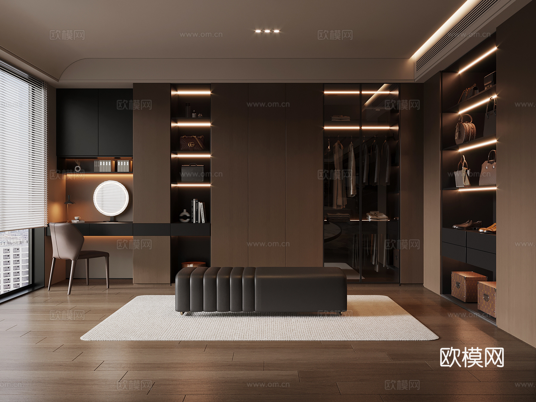 现代意式衣帽间 衣柜 梳妆台3d模型