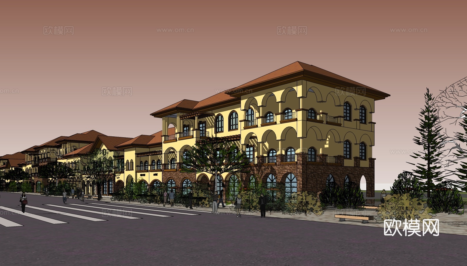 欧式沿街商业建筑su模型下载