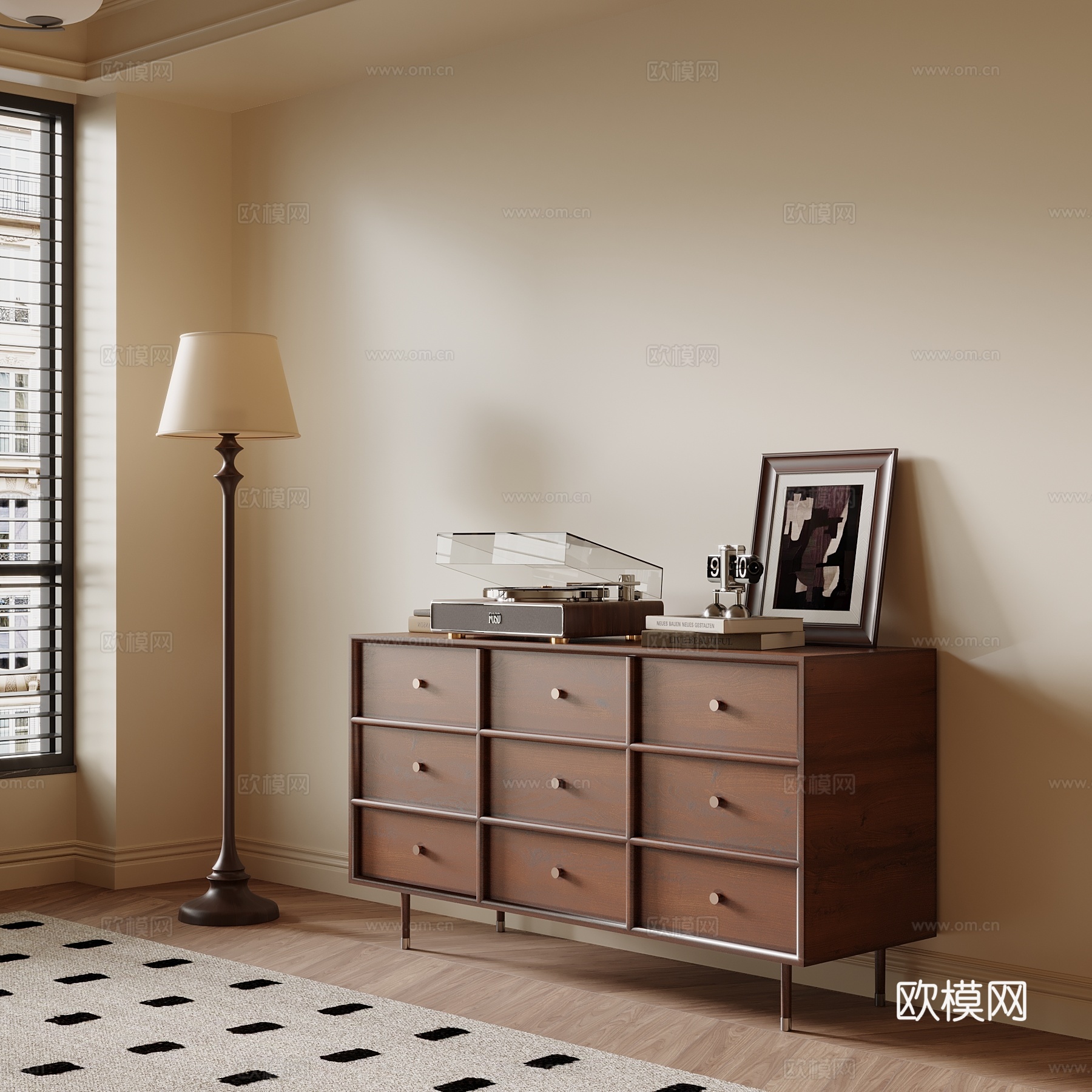 01中古风边柜 玄关柜 落地灯su模型
