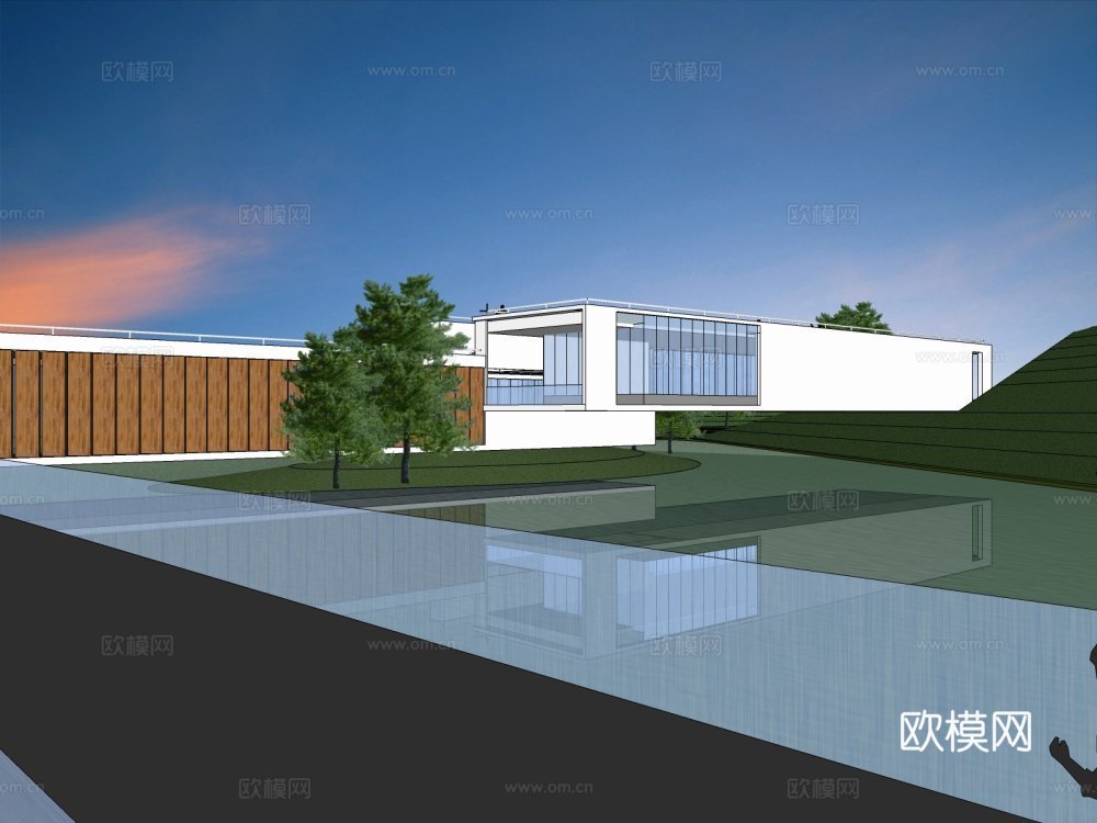 现代展览馆外观su模型下载