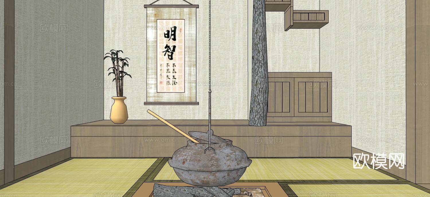 日式木屋庭院su模型下载