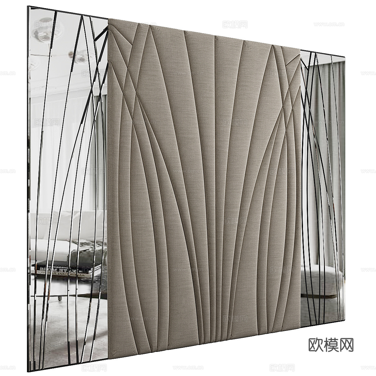 现代意式轻奢床头背景墙3d模型
