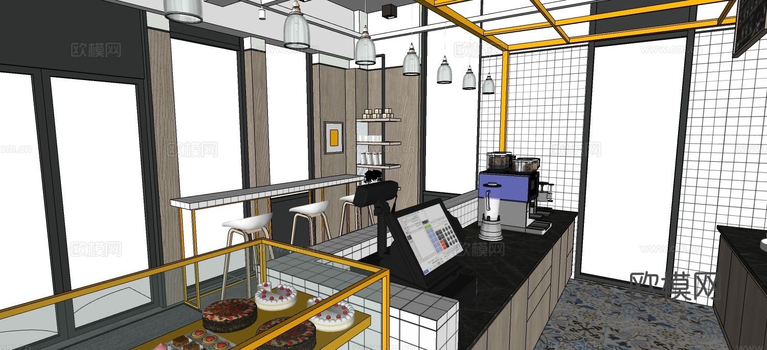 现代奶茶店su模型下载